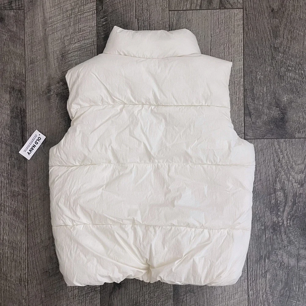 Old Navy‎ Girls Medium 8 Puffer Vest Off White Water Resistant Quilted Full Zip